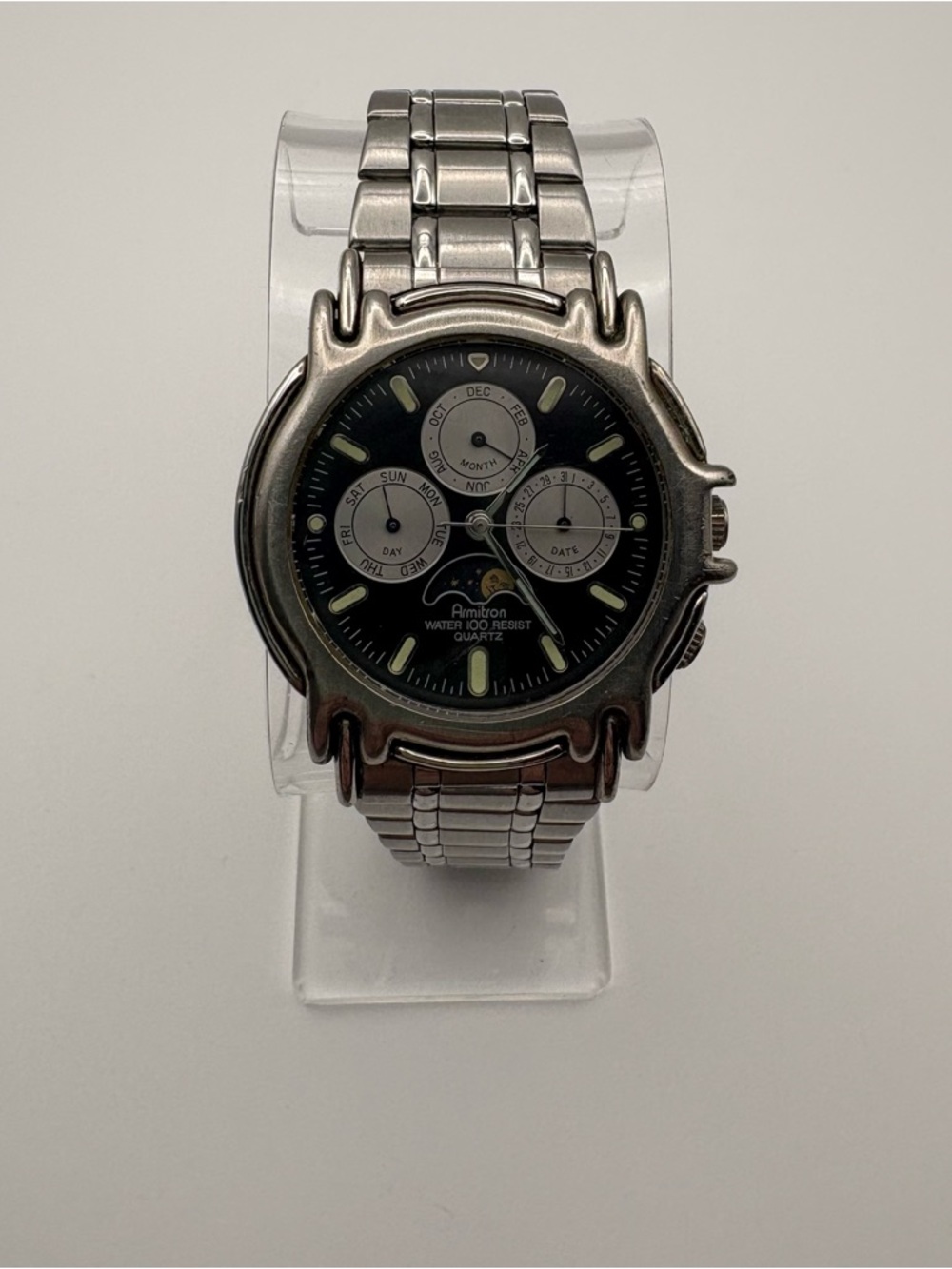 Armitron Silver Stainless Steel Watch Moon Phases Day Date Month